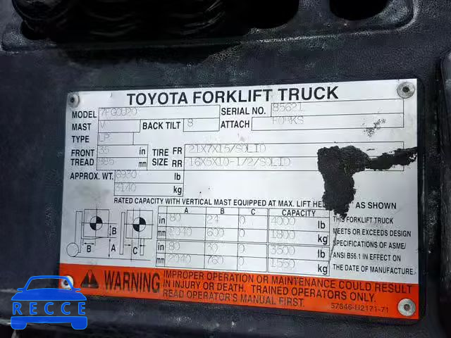 2004 TOYOTA FORKLIFT 85621 зображення 9