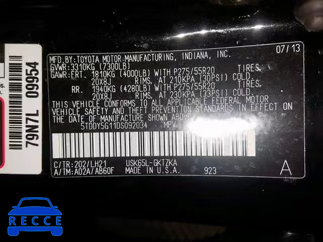 2013 TOYOTA SEQUOIA PL 5TDDY5G11DS092034 image 9