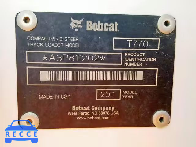 2011 BOBCAT SKIDSTEER A3P811202 image 9