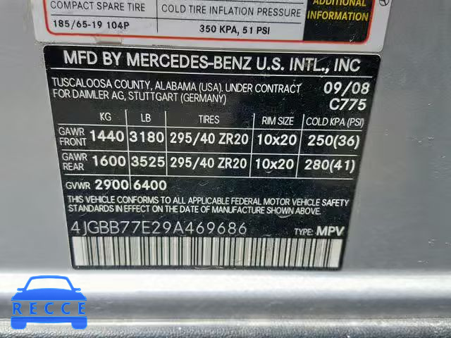 2009 MERCEDES-BENZ ML 63 AMG 4JGBB77E29A469686 Bild 9