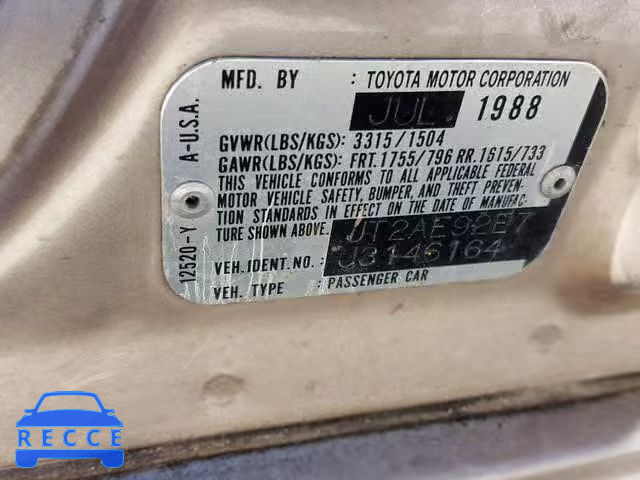 1988 TOYOTA COROLLA DL JT2AE92E7J3146164 image 9