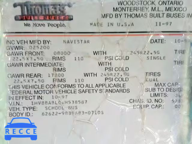 1998 INTERNATIONAL 3000 3800 1HVBBABL0WH538587 image 9