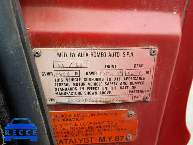 1987 ALFA ROMEO SPIDER VEL ZARBA5586H1048776 image 9