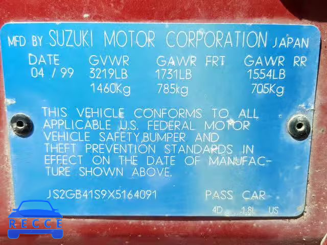 1999 SUZUKI ESTEEM GL JS2GB41S9X5164091 image 9