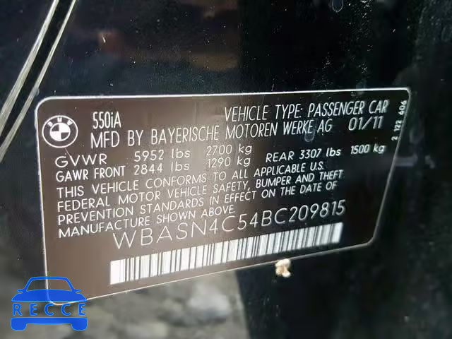 2011 BMW 550 GT WBASN4C54BC209815 image 9