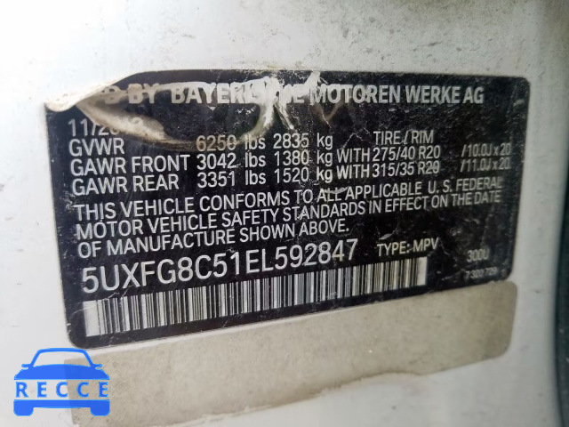 2014 BMW X6 XDRIVE5 5UXFG8C51EL592847 Bild 9