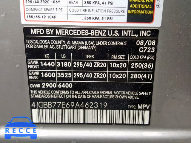 2009 MERCEDES-BENZ ML 63 AMG 4JGBB77E69A462319 зображення 9