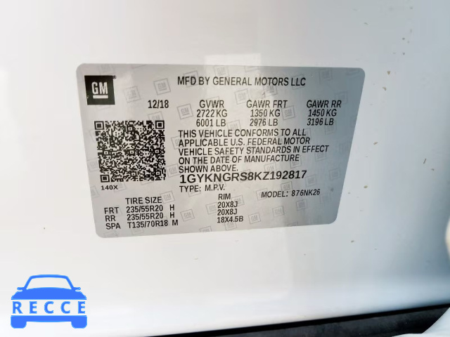 2019 CADILLAC XT5 PLATIN 1GYKNGRS8KZ192817 image 9