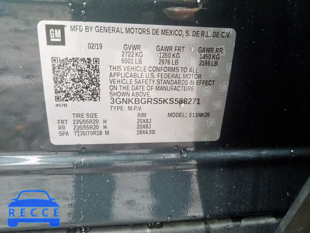 2019 CHEVROLET BLAZER 2LT 3GNKBGRS5KS588271 image 9