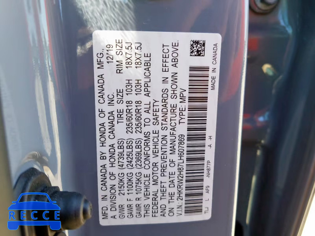 2020 HONDA CR-V EXL 2HKRW2H87LH607869 image 9