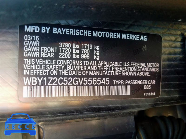 2016 BMW I3 BEV WBY1Z2C52GV556545 зображення 9