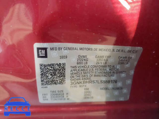 2020 CHEVROLET BLAZER 2LT 3GNKBHRS7LS559376 image 9