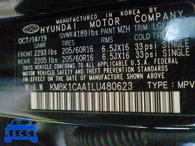 2020 HYUNDAI KONA SE KM8K1CAA1LU480623 image 9