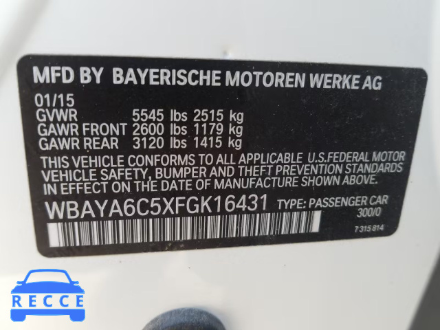 2015 BMW 740 I WBAYA6C5XFGK16431 image 9