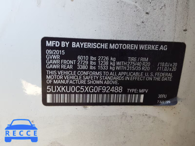 2016 BMW X6 SDRIVE3 5UXKU0C5XG0F92488 зображення 9