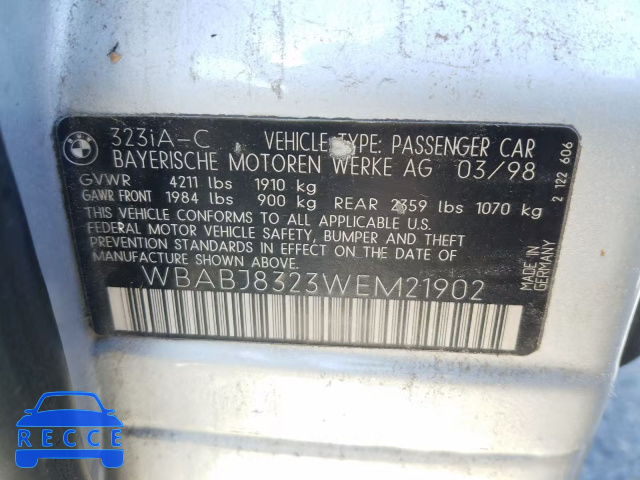 1998 BMW 323 IC AUT WBABJ8323WEM21902 image 9