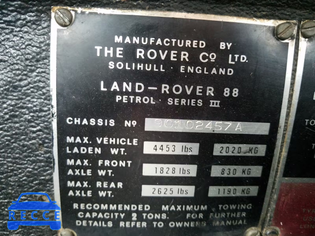 1972 LAND ROVER DEFENDER 90102457A зображення 9