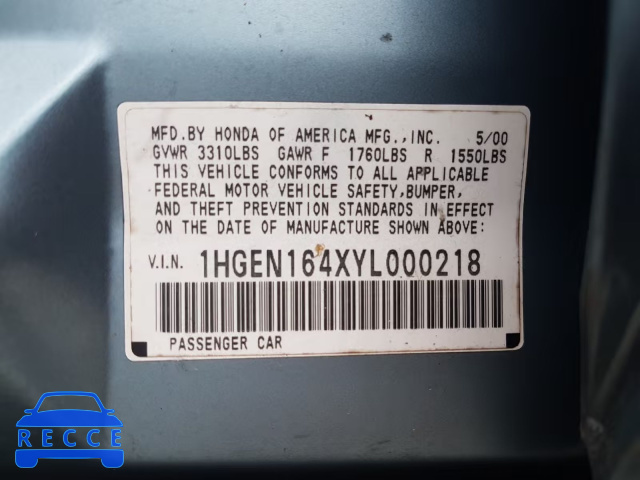 2000 HONDA CIVIC GX 1HGEN164XYL000218 image 9