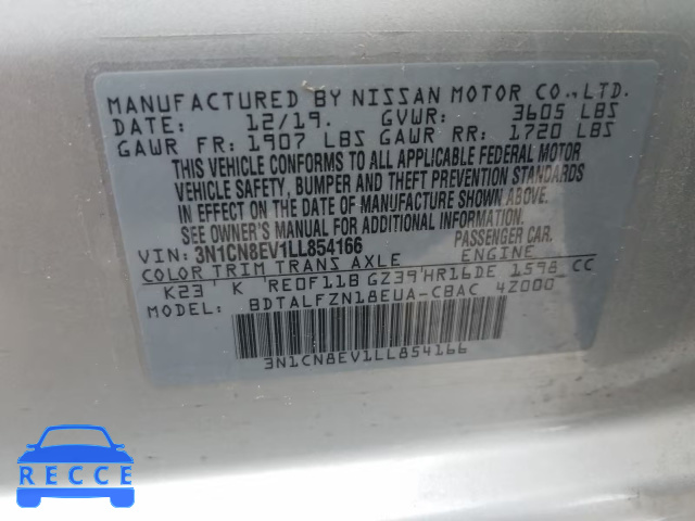 2020 NISSAN VERSA SV 3N1CN8EV1LL854166 image 9