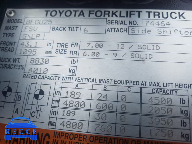 2016 TOYOTA FORKLIFT 8FGU2574464 зображення 9