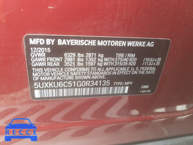 2016 BMW X6 XDRIVE5 5UXKU6C51G0R34135 Bild 9