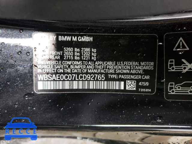 2020 BMW M8 WBSAE0C07LCD92765 зображення 9