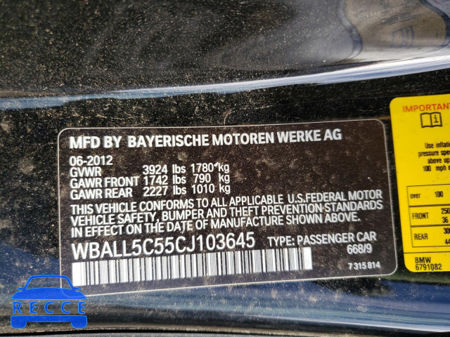 2012 BMW Z4 SDRIVE2 WBALL5C55CJ103645 зображення 9