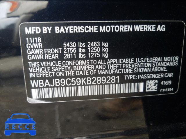 2019 BMW M550XI WBAJB9C59KB289281 image 9