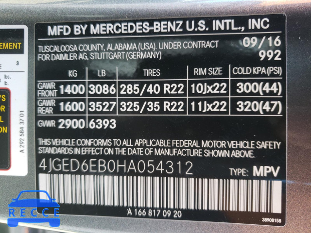 2017 MERCEDES-BENZ GLE 43 AMG 4JGED6EB0HA054312 image 9