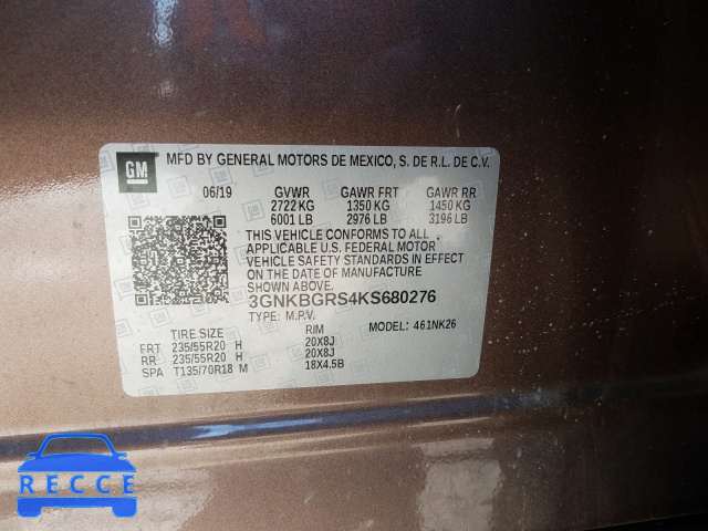2019 CHEVROLET BLAZER 2LT 3GNKBGRS4KS680276 image 9