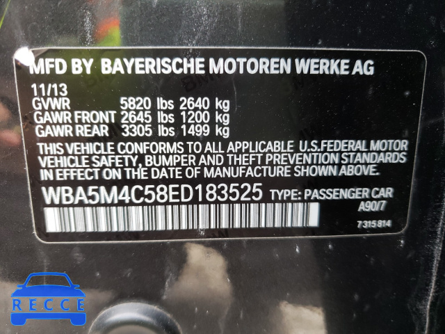 2014 BMW 535 XIGT WBA5M4C58ED183525 зображення 9