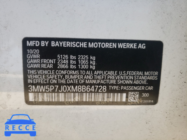 2021 BMW 330E 3MW5P7J0XM8B64728 зображення 9