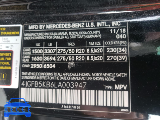 2020 MERCEDES-BENZ GLE 450 4M 4JGFB5KB6LA003947 image 9