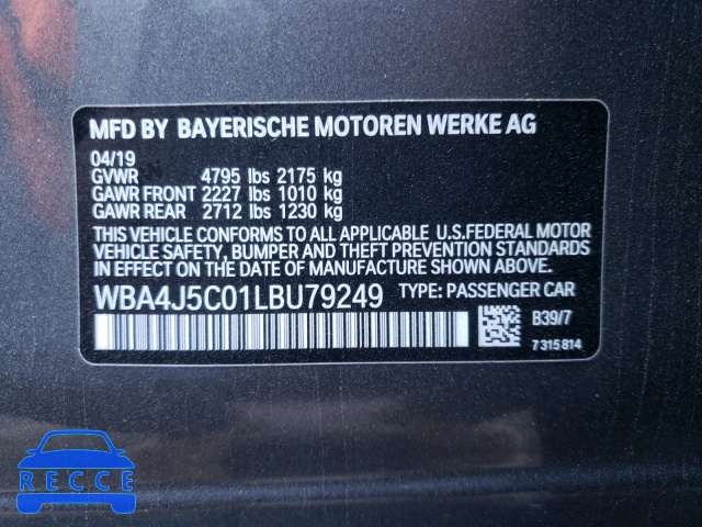 2020 BMW 440I GRAN WBA4J5C01LBU79249 image 9