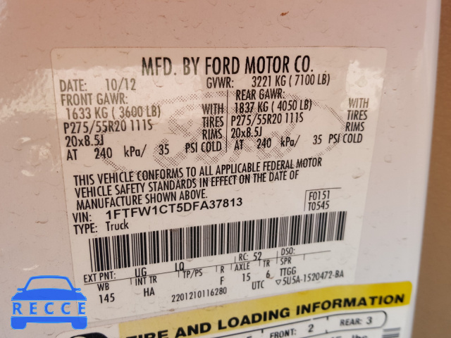 2013 FORD F150 2WD 1FTFW1CT5DFA37813 image 9