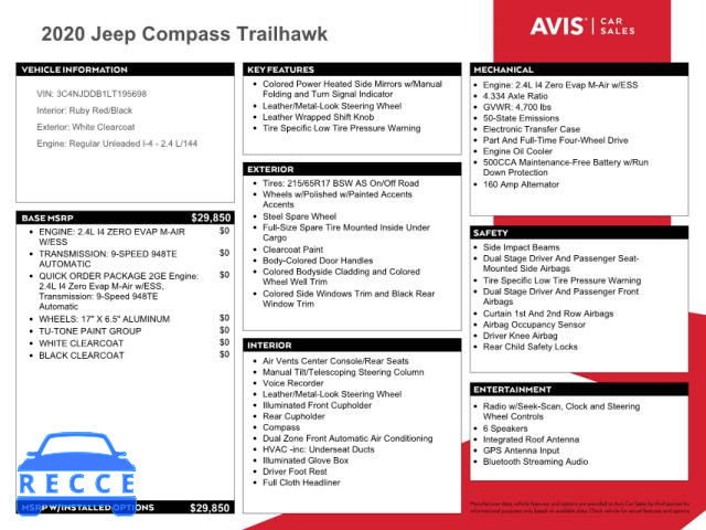 2020 JEEP COMPASS TR 3C4NJDDB1LT195698 зображення 9