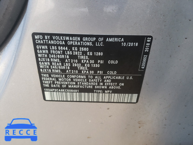 2019 VOLKSWAGEN ATLAS S 1V2AP2CA8KC508491 Bild 9