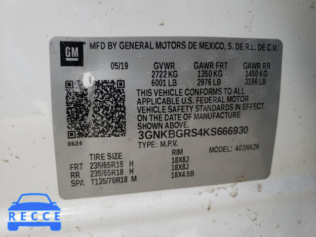 2019 CHEVROLET BLAZER 2LT 3GNKBGRS4KS666930 image 9