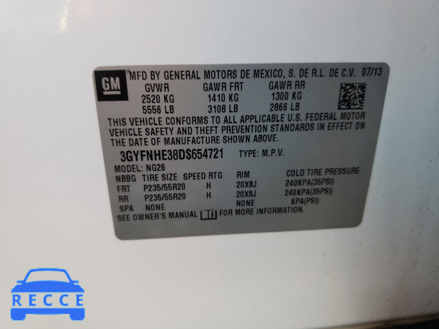 2013 CADILLAC SRX PERFOR 3GYFNHE38DS654721 image 9