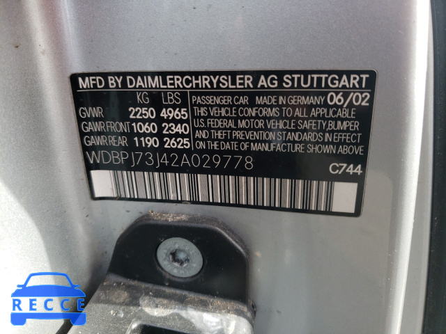 2002 MERCEDES-BENZ CL 55 AMG WDBPJ73J42A029778 image 9
