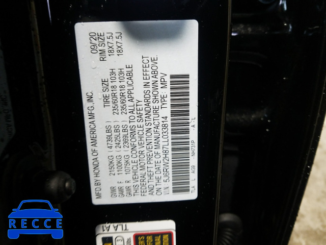 2020 HONDA CR-V EXL 5J6RW2H87LL033814 image 9