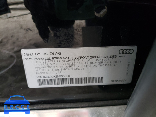 2014 AUDI A8 QUATTRO WAUAGAFDXEN005830 image 9