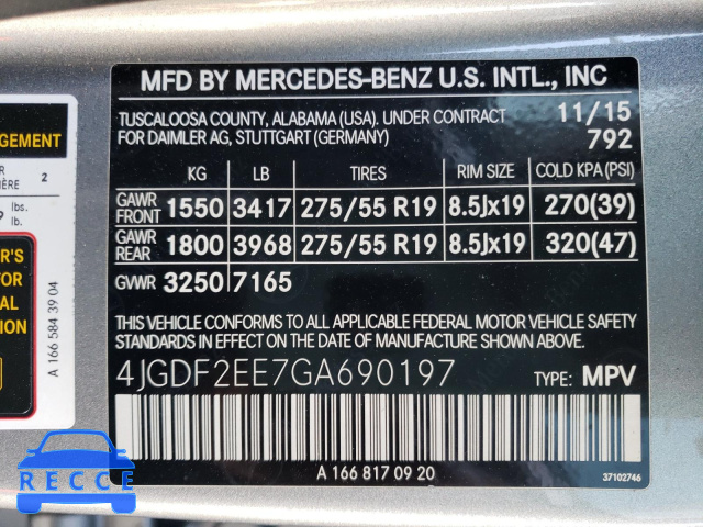 2016 MERCEDES-BENZ GL 350 BLU 4JGDF2EE7GA690197 image 9