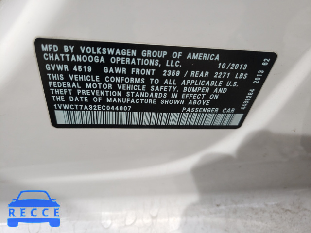 2014 VOLKSWAGEN 52 PORSCH 1VWCT7A32EC044607 Bild 9