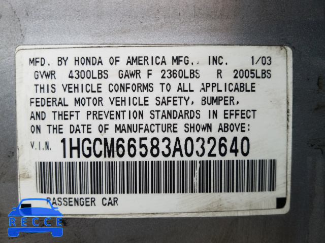 2003 HONDA UK 1HGCM66583A032640 image 9