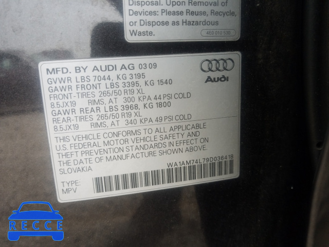 2009 AUDI Q7 TDI WA1AM74L79D036418 image 9