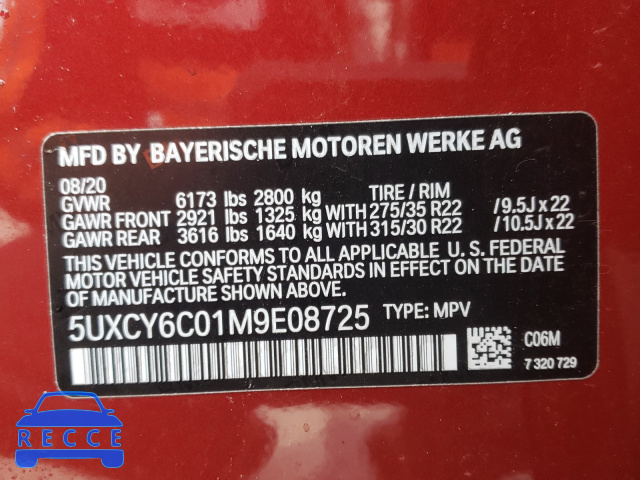 2021 BMW X6 XDRIVE4 5UXCY6C01M9E08725 image 9