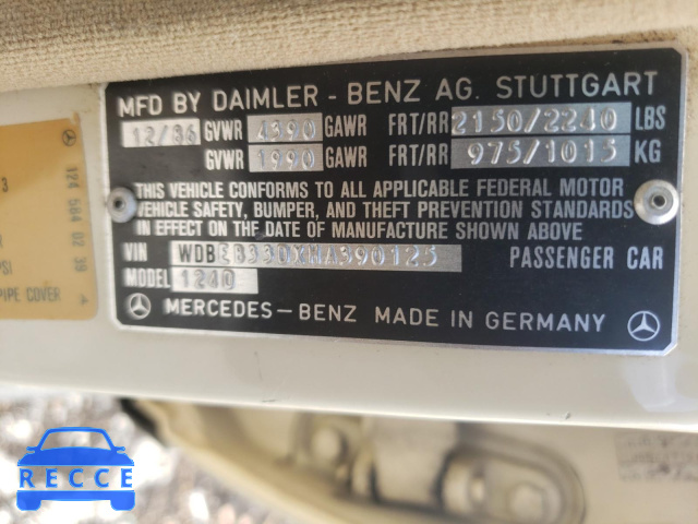 1987 MERCEDES-BENZ 300 DT WDBEB33DXHA390125 image 9