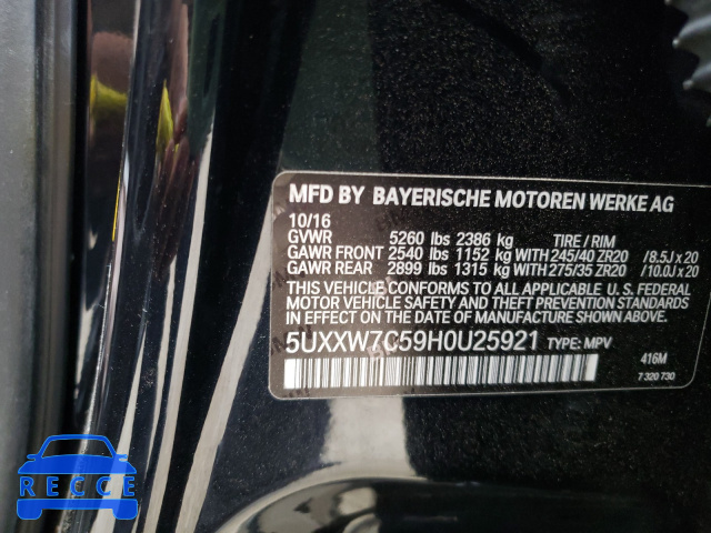 2017 BMW X4 XDRIVEM 5UXXW7C59H0U25921 image 9