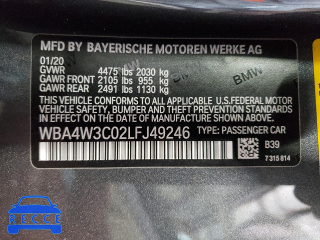 2020 BMW 430I WBA4W3C02LFJ49246 image 9